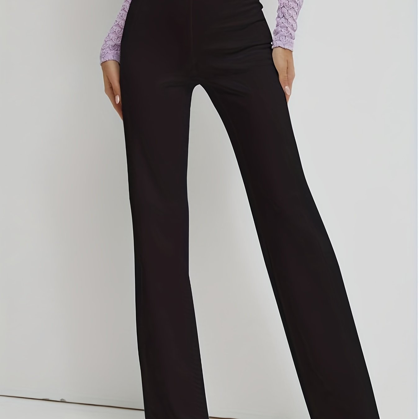 Solid Straight Leg Pants, Casual High Waist Work Pants, Women's Clothing